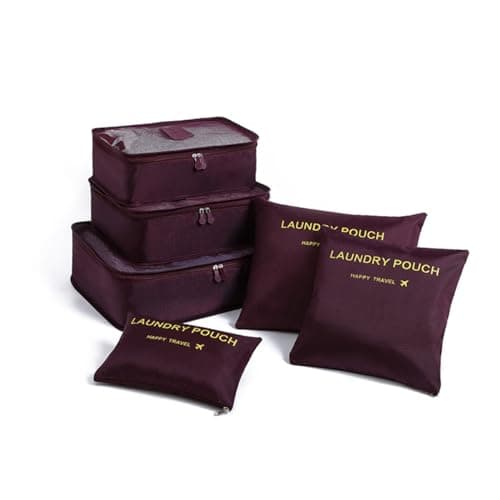 Packing Cubes Set for Travel Suitcases, 6 Pcs Travel Organiser Packing Bags for Clothes Shoes Toiletries Travel Luggage Organizers Travel Essentials Bag (Brown)
