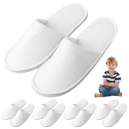 Hilai 5 Pairs of Disposable Slippers for Kids, Breathable & Non-Slip Room Slippers for Hotels, Travel & Home, Towel for Children Aged 4-8
