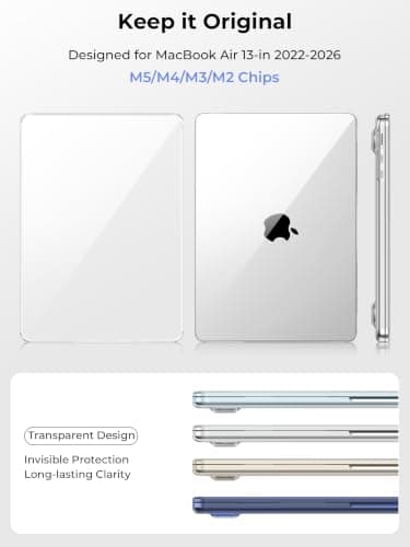 EooCoo for MacBook Air 13.6 inch Case 2026-2022 M5 M4 M3 M2 Crystal Clear — view 2
