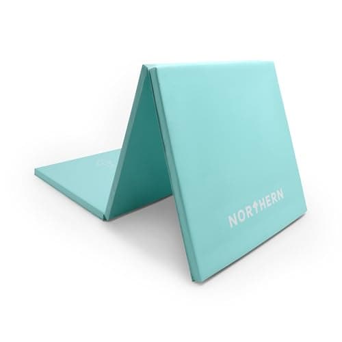 NORTHERN Yoga Mat Exercise Fitness Tri-Fold Foam Mat Extra Thick Non Slip Large Padded Stretching Home Gym Equipment Accessory 3 Folding Multi-Purpose Workout with Carrying Handle (Light Blue) — view 2
