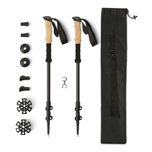 Amazon Basics Trekking Poles for Hiking, Collapsible Walking Sticks, Lightweight Aluminum, 134.6cm, Black