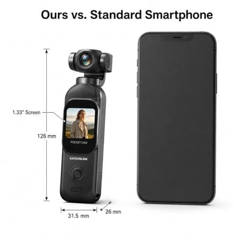 Kaysunlink 1080P Vlogging Camera with 270°Rotatable Lens, Handheld POV Pocket Camera with Touch Screen & WIFI, 5 Hours Power, One-button Recording Camcorder with 64GB Card for Daily Use, Travel, Black — view 2