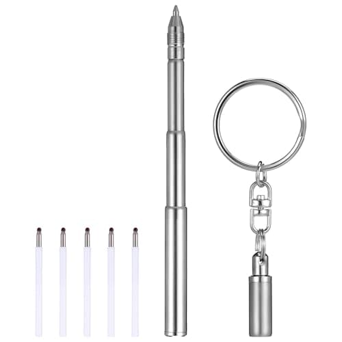 TIDTALEO Retractable Ballpoint Pens with Keychain Stainless Steel Pen Set Including Refills, for Travel and Back to School Decorations, Sturdy and Portable Writing Supplies