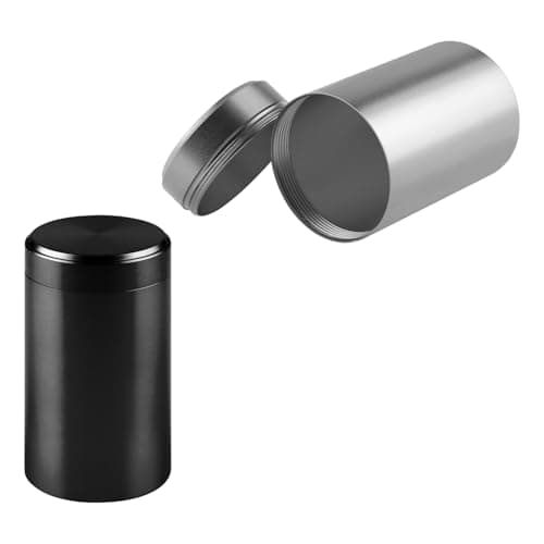 Hopzab 2PCS Aluminium Storage Tins, Travel Spice Containers, Camping Essentials, Hiking Accessories, Secure Screw-Top Airtight Tins, Portable Mini Size (Black & Silver)