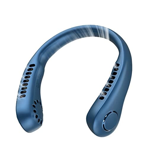 Neck Fan, Portable Neck Fans Rechargeable, 5 Speeds USB Personal Bladeless Fan 3000mAh Battery, Wearable Hands-Free Cooling Fan for Men & Women, Leafless Hanging Mini Fans for Outdoor Travel (Blue+)