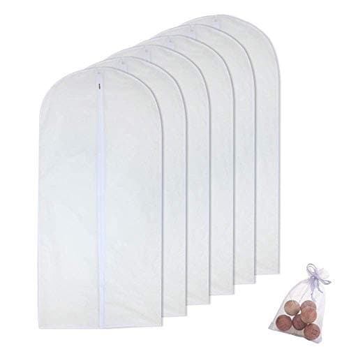 Hanging Garment Bag for Storage 60 x 120cm(24'' x 48'') Travel Long Suit Bag Sturdy Zipper Moth Proof Clothing Bag Pack of 6 with Moth Cedar Balls Pack of 6