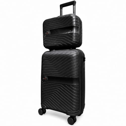 RYDR 2-Piece Lightweight Luggage Set Hard Shell Suitcase with Combination Lock Spinner Wheels Travel Carry On Hand Cabin Luggage with Beauty Case (Black)