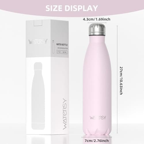 WATERSY Stainless Steel Insulated Water Bottle, Double Walled Metal Vacuum Flask Keep 24 Hrs Cold & 12 Hrs Hot Thermal Metal Sports Bottles 500ml BPA Free for Outdoor,Gym, School (Cherry Blossoms) — view 5
