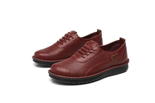 IVACHY Women's Comfort Walking Trainers, Breathable Perforated, Flat Platform Casual Work Shoes Wine Red — view 2