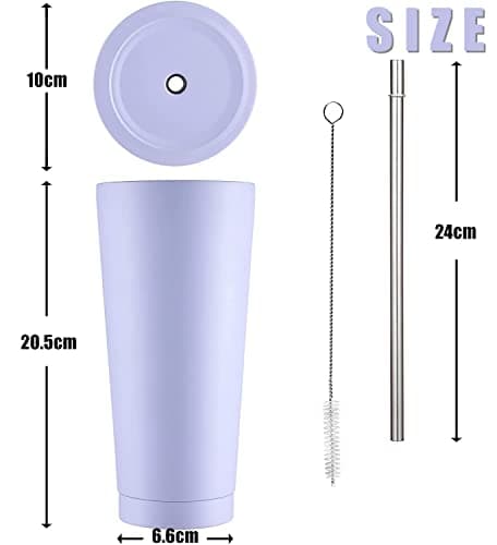LATERN Iced Coffee Tumbler with Lid and Straw, 750ml Insulated Stainless Steel Cup Double Wall Vacuum Travel Coffee Mug Reusable Water Cup Keeps Drinks Cold & Hot (Light Purple, 1Pcs) — view 4
