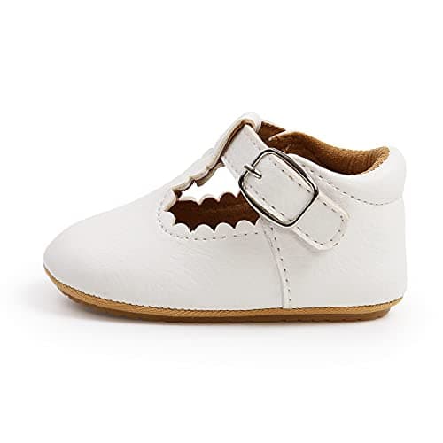Baby Girls First Walking Shoes Mary Jane PU Leather Anti-Slip Princess Shoes Infant Baby Shoes 12-18 Months,D White — view 2