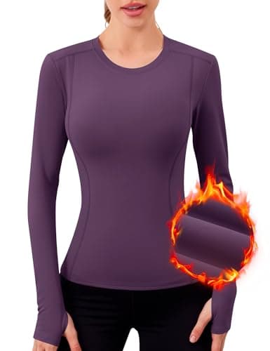 IECCP Long Sleeve Thermal Shirts for Women Thermal Shirt Compression Baselayer Tops Fleece Lined Undershirt Crew Neck Ladies Underwear Base Layer Top Purple S