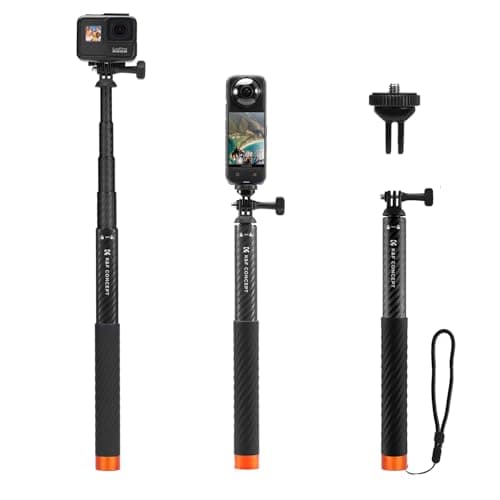 K&F CONCEPT 50"/127cm Carbon Fibre Invisible Selfie Stick for Action Camera