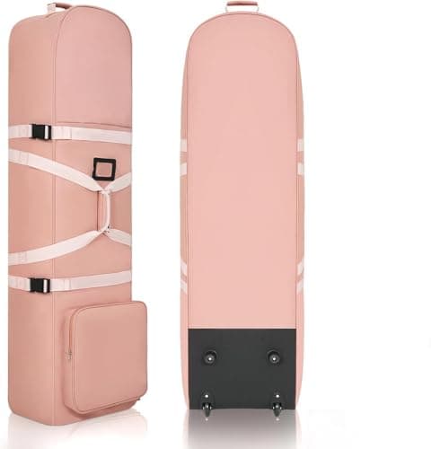 Golf Travel Bags with Wheels, 1200D Heavy Duty Oxford Wear-Resistant with Extra Storage Bag, Lightweight & Portable Golf Club Travel Cover for Airlines Easy Storage,Pink:Handle