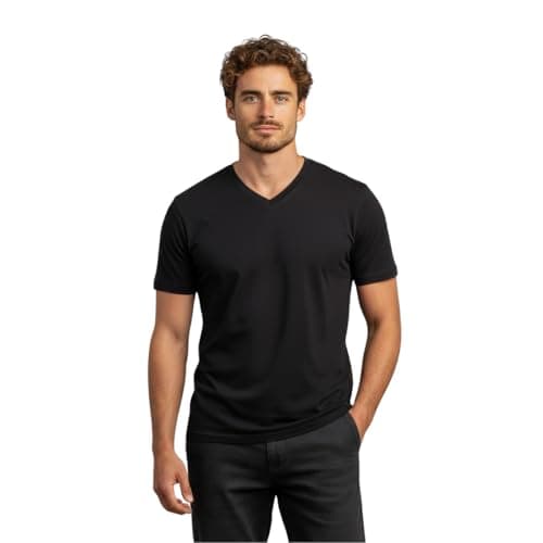 menique Men's 100% Merino Wool V-Neck T-Shirt Lightweight Top, Black, L