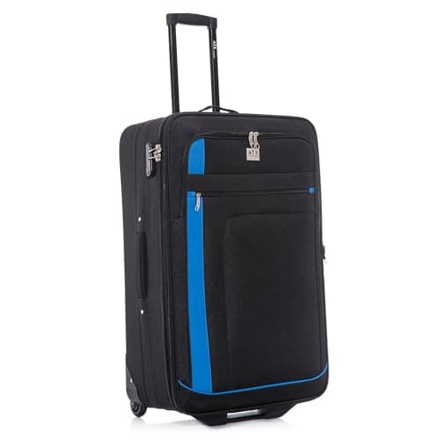 ATX Luggage Suitcase Large Expandable Soft Shell Durable Lightweight Hold Check in Trolley Case with 2 Wheels & Built-in 3 Digit Combination Lock (Black/Blue, 120 Liters)