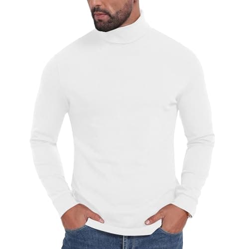 XMWSPO Men's Turtleneck Base Layer Top,Long Sleeve Slim Fit Shirt,Winter