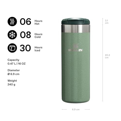 Stanley 1913 Aerolight Transit Travel Mug 0.47L - Keeps 6 Hours Hot - 8 Hours Cold - Dishwasher Safe - Leakproof - Car Cup Holder Compatible - Insulated Coffee Cup - Hammertone Green — view 2