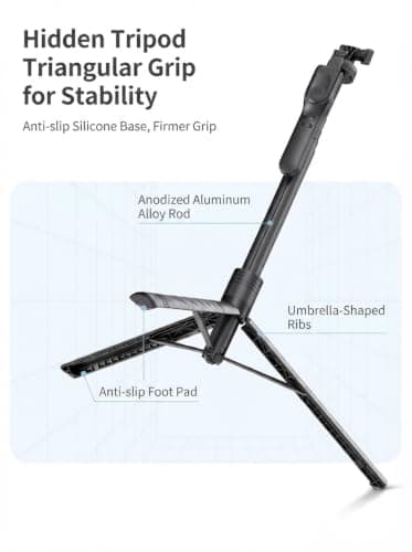 Selfie Stick Tripod For Phone,175cm Aluminum All in One Extendable Tripod For Smartphone,With Wireless Remote, Anti-Shake Base, 360° Rotation, Portable Travel Tripod for iPhone/Samsung/Android/Camera — view 4