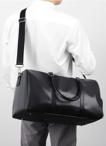 Leather Travel Duffle Bag for Men, Woven Carry On Weekender Overnight Bags for Business Sports Gym Black1 — view 6
