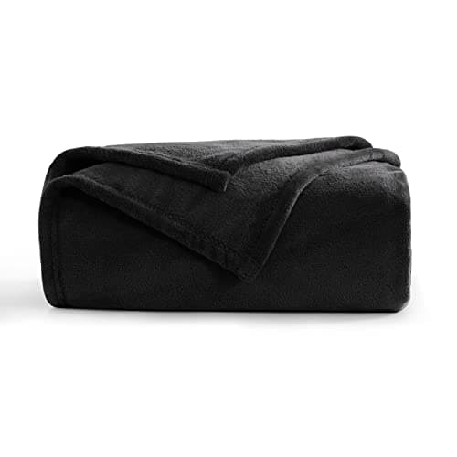 Aisbo Black Throws Blanket for Sofas - Single Fluffy Blanket Bed Throw Fleece, Warm Soft Flannel Blanket for Couch, 130x150cm