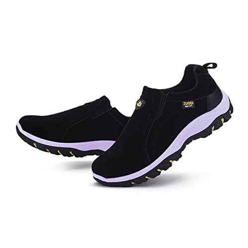Mens Outdoor Hiking Shoes Lightweight Walking Trainers Knit Slip On Sneakers Casual Flat Footwear Breathable Trekking Camping Travel Everyday Outdoor Wear Trail Fitness Style Black — view 5