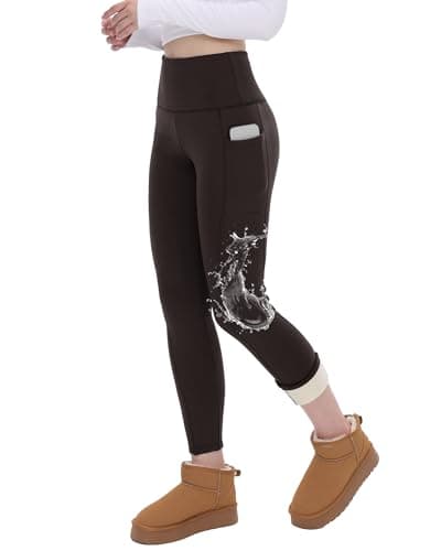 Fleece Lined Leggings Women with Pockets - Winter Water Resistant Pants