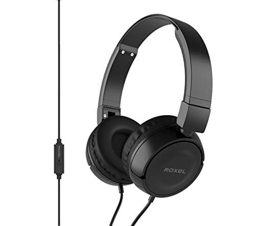 Roxel RX110 Lightweight Wired Foldable Headphones with Mic & Volume Control, On-Ear Headphones, Ergonomic Design, Answer Incoming Calls, Compatible with Android and IOS Devices (Black) — view 2