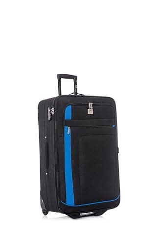 ATX Luggage Medium Suitcase Expandable Soft Shell Durable Lightweight Hold Check in Trolley Case with 2 Wheels Built-in 3 Digit Combination Lock (Black/Blue, 79 Liter)
