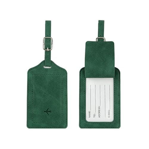 2 Pcs Deep Green Leather Luggage Tags, Cruise Suitcase Name Holders
