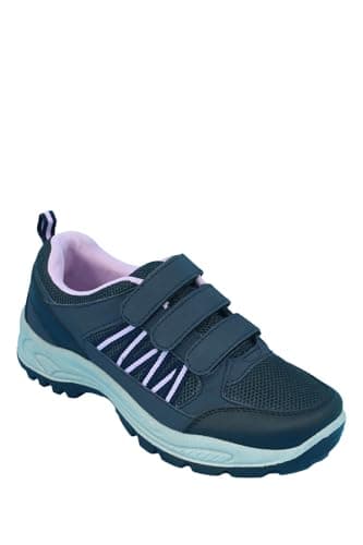 Truflex Ladies Wide EE Fit Hiker Shoe with Touch Fasten Strap, Cushioned Ankle Collar and Sturdy Outdoor Sole, Adjustable Comfort Walking Shoe Navy