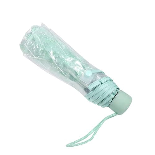 Tiiyee Clear Folding Umbrella, Cherry Blossom for Travel Rain (Green) — view 3
