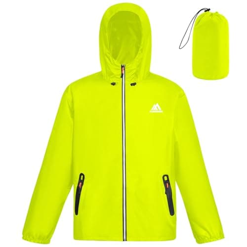 flintronic Men's Lightweight Waterproof Outdoor Jackets, Breathable Packaway Hooded Raincoat, with Reflective Strips, for Golf Fishing Cycling Travel