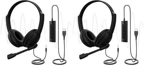 Venker EL U17D 3m Length Noise Cancelling Headset - Stereo Headphone for PC, Laptop USB/3.5mm, Multi-Use Earphone for Call Center (Pack of 2)