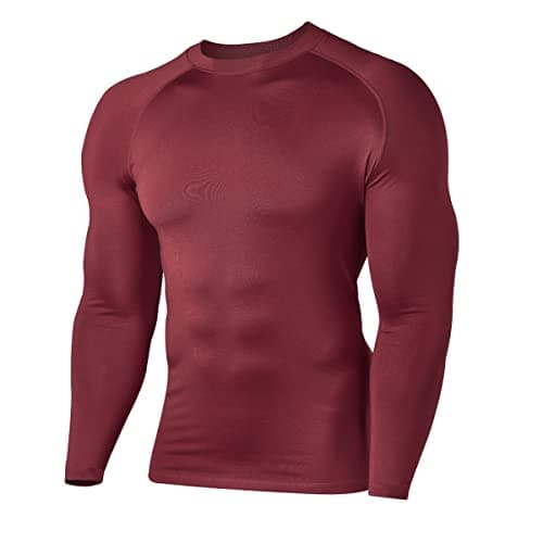 HUGE SPORTS Thermal Underwear Top for Men Winter Base Layer Shirts Long Sleeve Warm Top Running Skiing Maroon 2XL