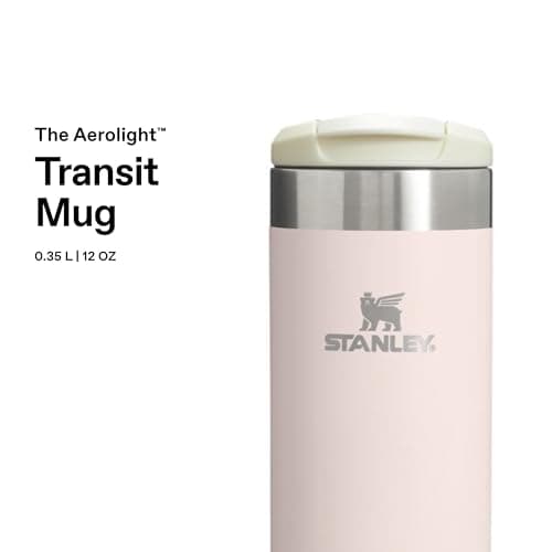 Stanley 1913 Aerolight Transit Travel Mug 0.35L - Keeps 4 Hours Hot - 6 Hours Cold - Dishwasher Safe - Leakproof - Car Cup Holder Compatible - Insulated Coffee Cup - Rose Quartz — view 3