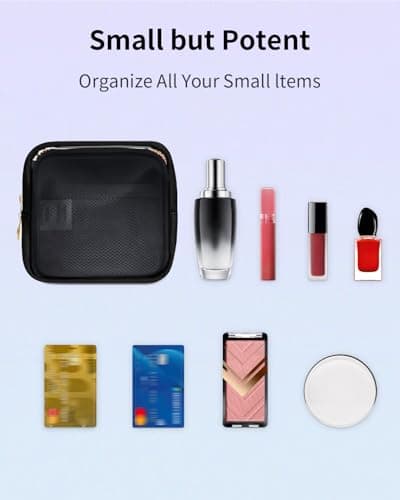 Clear Makeup Bag for Handbag, Mini Make Up Bag for Purse, Small Makeup Pouch for Women, Small Cosmetic Bag with Slip-in Pockets Eco Vegan Leather, Black (Patent Pending) — view 4