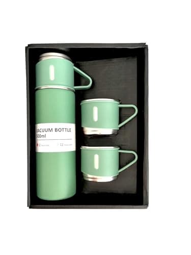 Modern Travel Thermal Flask Set - Flask set Stainless Steel Vacuum Insulated Bottle with Extra 2 Cup for Hot and Cold Drink (Green) — view 6