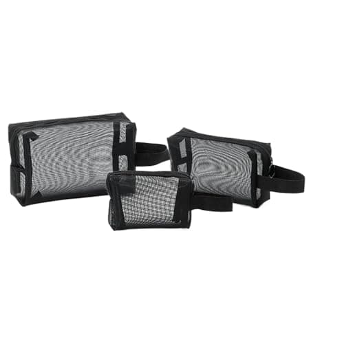 Mesh Makeup Bags With Zipper Portable Travel Accessories Set Of 3, Black