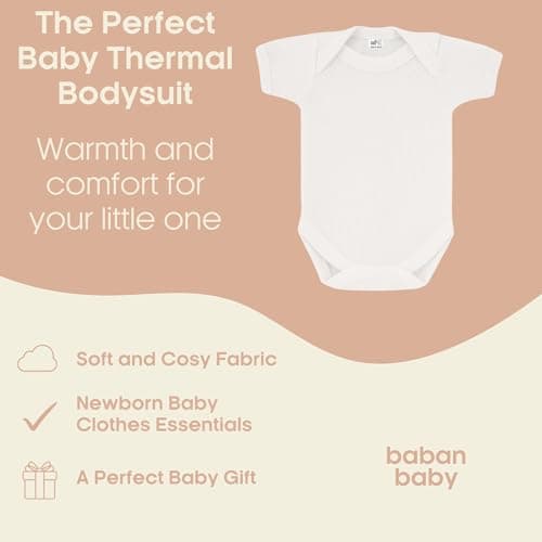 Baban Baby Thermal Bodysuit Vests Short Sleeve, White, 6-12 Months — view 3