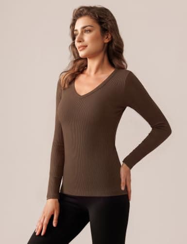 Harlamvar Women's Thermal Long Sleeve Tops V Neck Soft Warm Base Layer Top — view 2