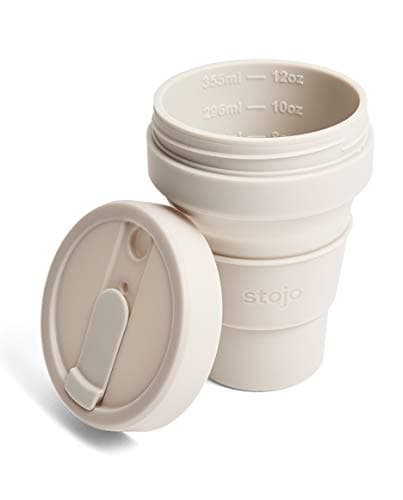 STOJO On-The-Go Collapsible Coffee Cup - 12oz / 355ml - Reusable & Foldable Silicone Travel Mug with Lid - Portable, Pocket Size - Dishwasher Safe - Oat — view 4