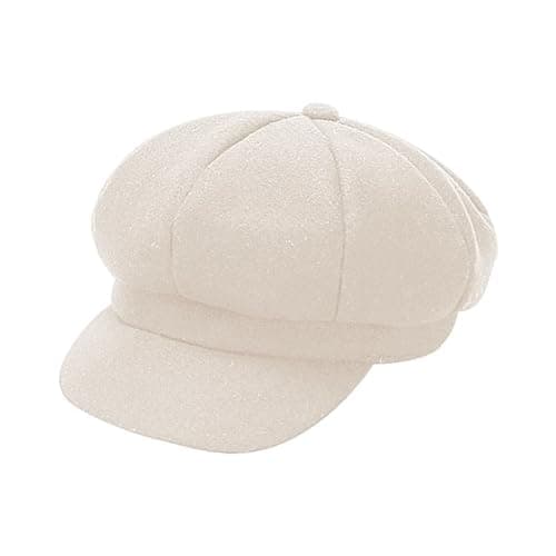 Newsboy Cap Women Wool Blend Adjustable Lightweight Warm Vintage Casual Daily Commute Outdoor Travel Headwear Autumn Winter White
