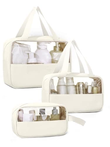 Laxee Clear Toiletry Bag 3 Pcs for Women Men, Large PVC Waterproof Wash Bag with Zip and Handle, TSA Approved Travel Toiletry Bags, Portable Cosmetic Bags Makeup Bag for Travel Business Holiday(White)