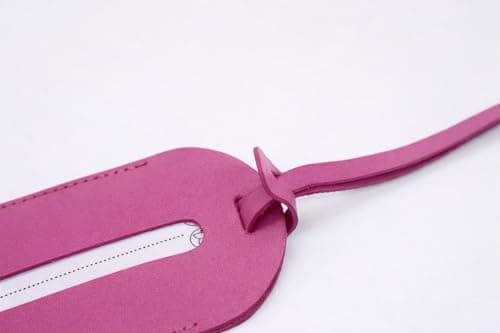 Wasama Genuine Leather Luggage Tag | Travel Baggage Tag | Durable Strap & Privacy Flap (Bright Pink) — view 4