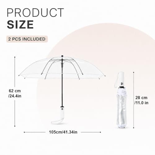 Clear Umbrella, 2 PCS Auto Open Folding Transparent Umbrella for Woman Men — view 3