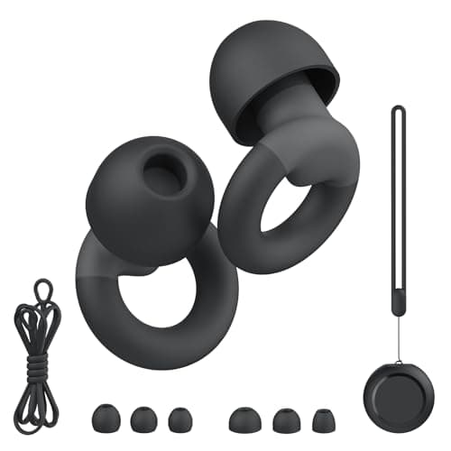 JUSTRVN Earplugs for Sleeping,Noise Reduction Soft Silicone Ear plugs with 7 Pairs Ear Tips&One Connection Cord,Hearing Protection Reusable Earplugs for Sleeping,Concert,Work&Sound Reduction 25dB-30db