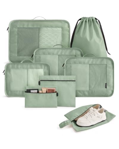 LIGHT FLIGHT 8pcs Packing Cubes, Travel Suitcases Organiser, Green