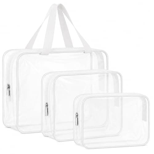 iMaMa Clear Toiletry Bags, 3 Pack Travel Wash and Makeup Bag Set-White
