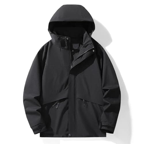 Lightweight Waterproof Jacket Womens Casual Outdoor Hooded Raincoat with Zipper Men Women Rain Jackets Thickened Softshell Coat for Hiking, Travel, Cycling & Outdoor Activities (Black, M) — view 2
